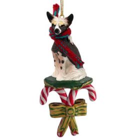 Chinese Crested - Candy Cane Ornament