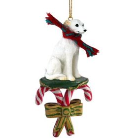 Whippet - White - Candy Cane Ornament