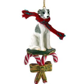 Whippet - Gray and White - Candy Cane Ornament