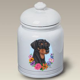 Doberman - Black and Tan - Uncropped - Best of Breed TP Ceramic Treat Jar