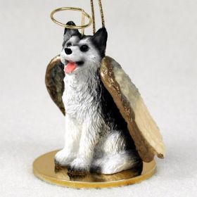 Siberian Husky - Black and White - Brown Eyes - Angel Ornament