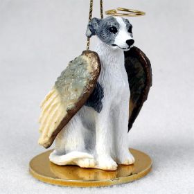 Whippet - Gray and White - Angel Ornament