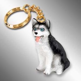 Siberian Husky - Black and White - Blue Eyes - Keychain