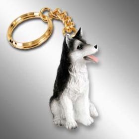 Siberian Husky - Black and White - Brown Eyes - Keychain