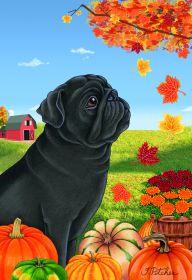 Pug - Black - Best of Breed Autumn Leaves House Flag