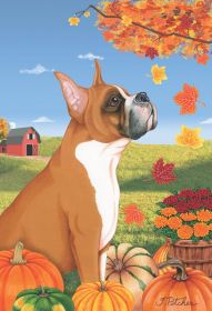 Boxer - Fawn - Cropped - Best of Breed Autumn Leaves Garden Flag