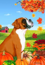 Boxer - Fawn - Uncropped - Best of Breed Autumn Leaves Garden Flag