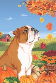 Bulldog - Tan and White - Best of Breed Autumn Leaves Garden Flag