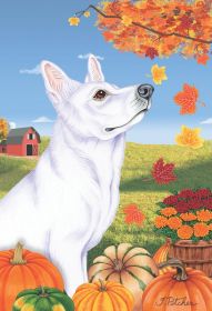 German Shepherd - White - Best of Breed Autumn Leaves Garden Flag