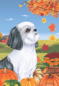 Shih Tzu - Gray - Best of Breed Autumn Leaves Garden Flag