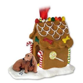 Dachshund - Red - Longhaired - Gingerbread House Ornament