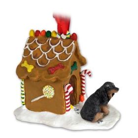 Dachshund - Black - Longhaired - Gingerbread House Ornament