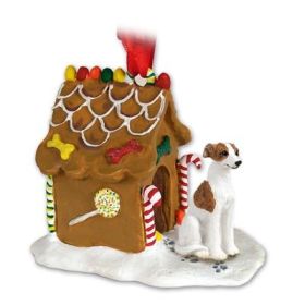 Whippet - Brindle and White - Gingerbread House Ornament