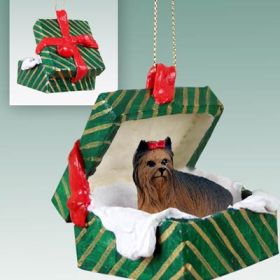 Yorkshire Terrier Green Gift Box Ornament