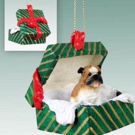 Bulldog Green Gift Box Ornament