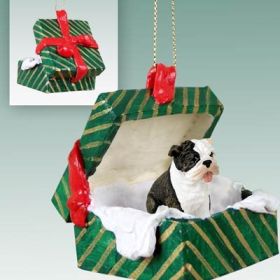 Bulldog - Brindle - Green Gift Box Ornament