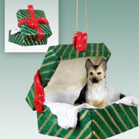 German Shepherd - Tan and Black - Green Gift Box Ornament