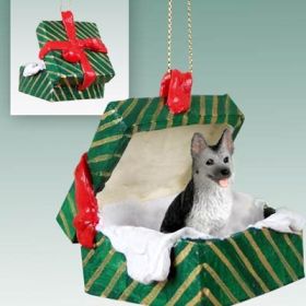 German Shepherd - Silver and Black - Green Gift Box Ornament