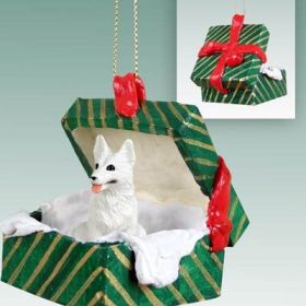 German Shepherd - White - Green Gift Box Ornament