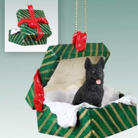 German Shepherd - Black - Green Gift Box Ornament