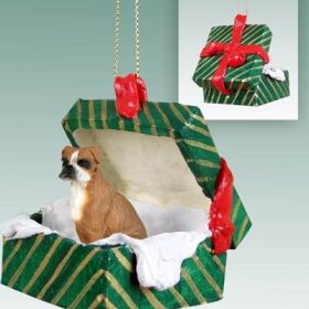 Boxer - Uncropped - Green Gift Box Ornament