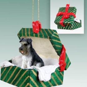 Schnauzer - Gray - Uncropped - Green Gift Box Ornament