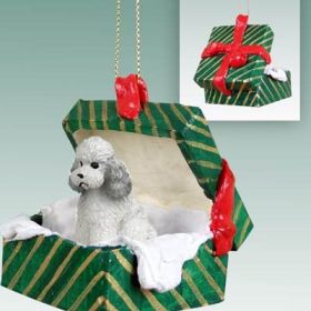 Poodle - Sport Cut - Gray - Green Gift Box Ornament