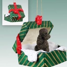 Poodle - Sport Cut - Chocolate - Green Gift Box Ornament