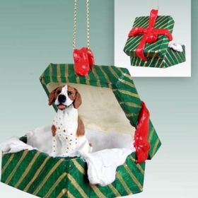 Pointer - Brown and White - Green Gift Box Ornament