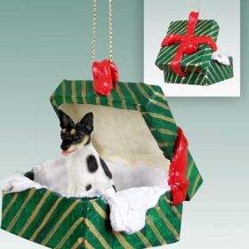 Rat Terrier Green Gift Box Ornament