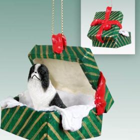 Japanese Chin - Black and White - Green Gift Box Ornament