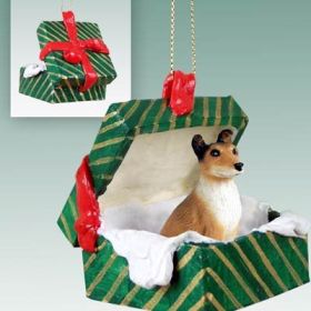 Collie - Smooth Hair - Green Gift Box Ornament