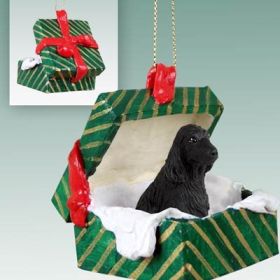 English Cocker Spaniel - Black - Green Gift Box Ornament