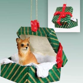 Chihuahua - Long Haired - Green Gift Box Ornament