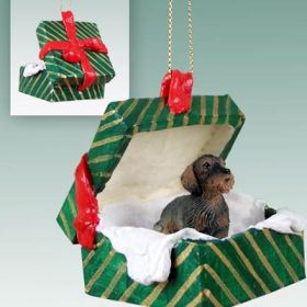 Dachshund - Wirehaired - Green Gift Box Ornament