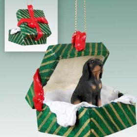 Black and Tan Coonhound Green Gift Box Ornament