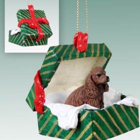 Cocker Spaniel - Brown - Green Gift Box Ornament