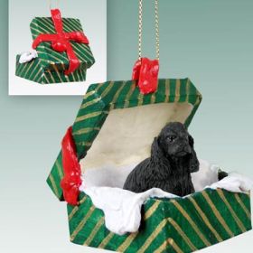 Cocker Spaniel - Black - Green Gift Box Ornament