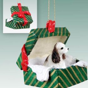 Cocker Spaniel - Brown and White - Green Gift Box Ornament