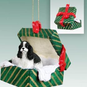 Cocker Spaniel- Black and White - Green Gift Box Ornament