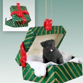 Pug - Black - Green Gift Box Ornament