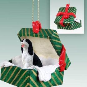 Springer Spaniel - Black and White - Green Gift Box Ornament