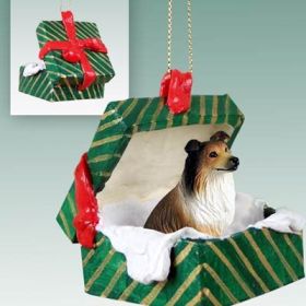 Collie - Sable - Green Gift Box Ornament