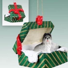 Shih Tzu - Gray - Green Gift Box Ornament