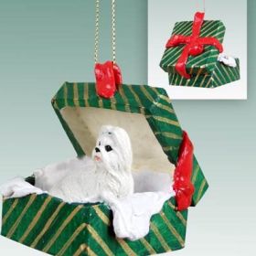 Shih Tzu - White - Green Gift Box Ornament