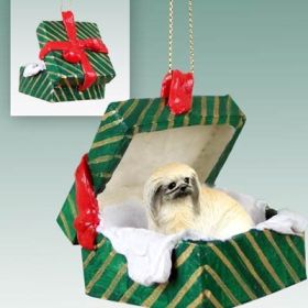 Pekingese Green Gift Box Ornament