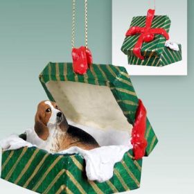 Beagle Green Gift Box Ornament