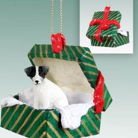 Jack Russell Terrier - Black and White - Rough Coat - Green Gift Box Ornament