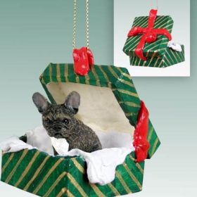 French Bulldog Green Gift Box Ornament