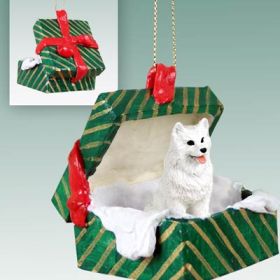 American Eskimo Green Gift Box Ornament